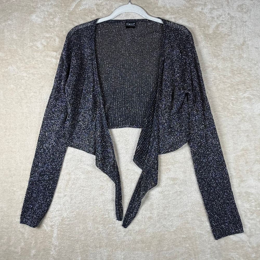 Cejon Accessories Black Silver Metallic Sheer Tie Front Shrug Bolero Large